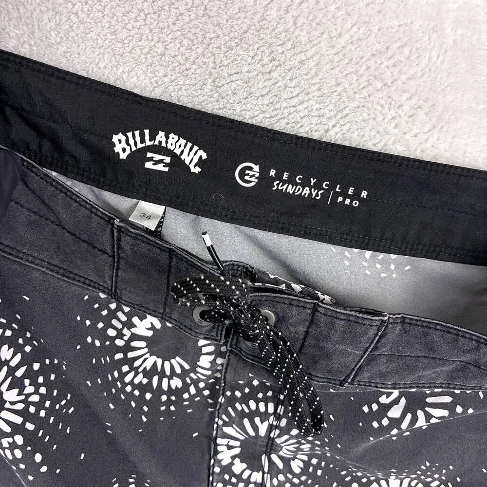 Billabong Board Shorts Men 36 Black Sundays Recycler Sun Faded Beach Summer Y2K